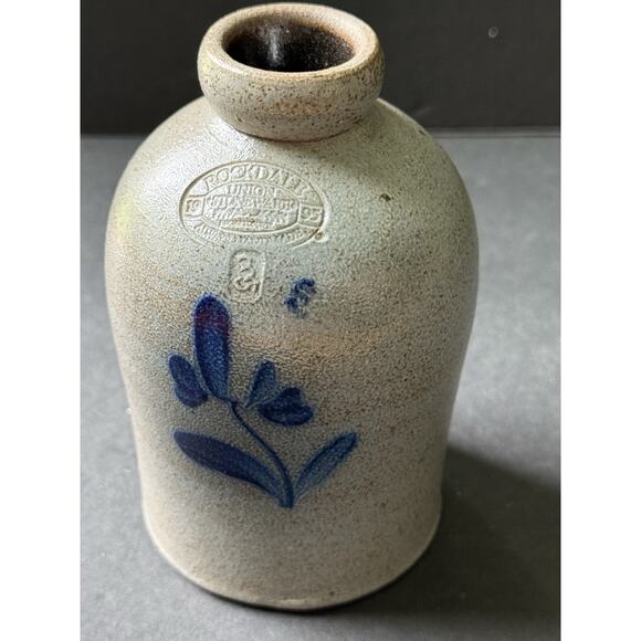 Rockdale Union Pottery Small Jug Vase 1995 Flower Design Salt Glazed Cottagecore